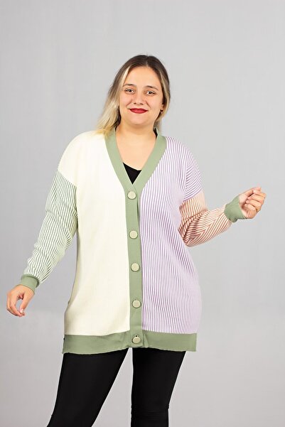 Truva XXL Women's Striped Acrylic Knitwear Cardigan Tunic Relaxed Fit (Size 36-50)