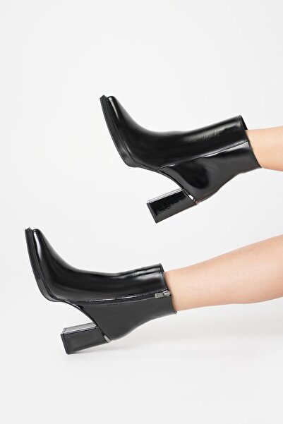 Bestyle Ludo Women's Black Genuine Patent Leather Heeled Boots