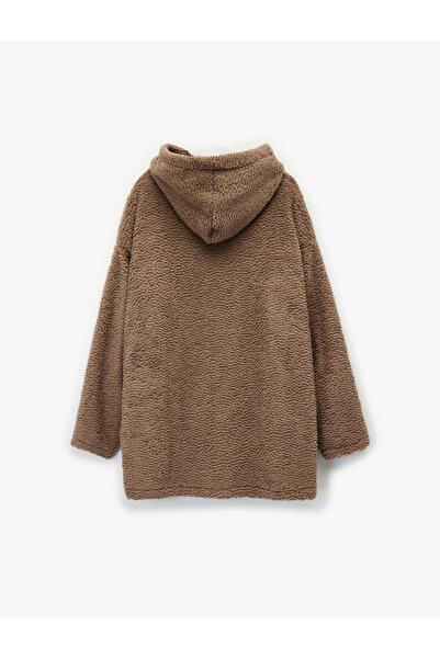 Koton Πιτζάμες με μακρυμάνικο κέντημα αρκουδάκι K με κουκούλα O oversized βελούδινο φόρεμα