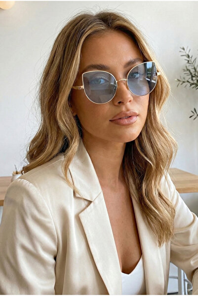 Kapin Kedi Cateye Gözlüğü - Şeffaf Mavi Cam