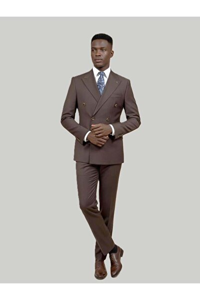 HERMOSE Brown Double-Breasted Modern Fit Suit