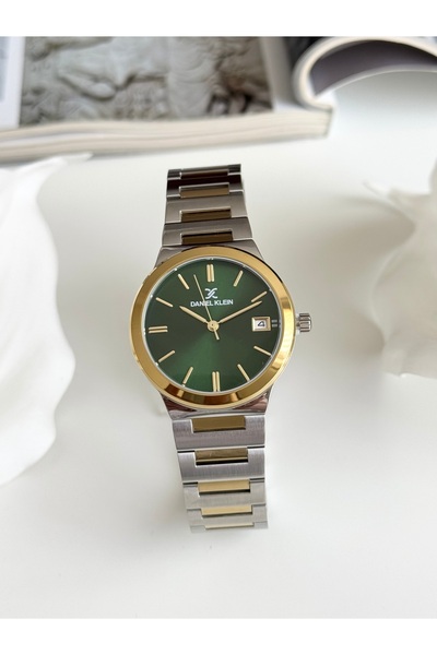 Daniel Klein Gold Gümüş Renk Yeşil İç Kadran Kadın Kol Saati