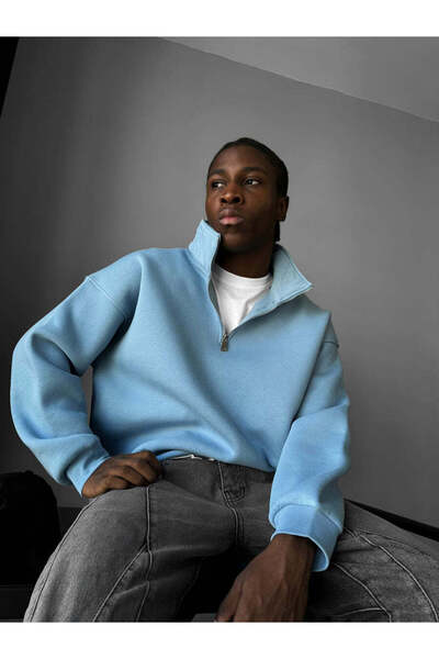 KHAYN ERKEK BASİC FERMUARLI DİK YAKA PAMUKLU OVERSİZE SWAET K5009LS