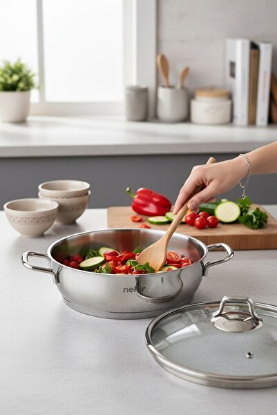 Nehir Silver 24 cm Shallow Casserole Pot - Rice Cooker Pot