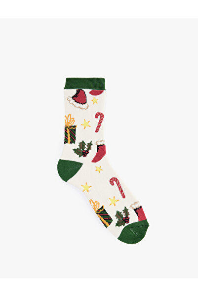 Koton Цветна контрастна памучна кърпа за чорапи Коледна чорапка