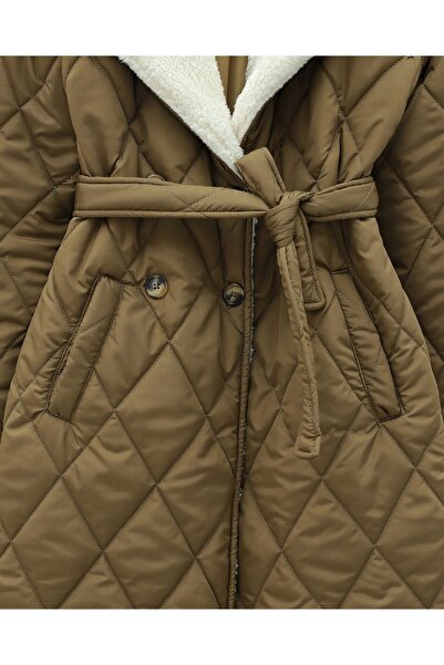 Modamorfo Καπιτονέ παλτό με λούτρινο γιακά και επένδυση από βελούδο, με ζώνη στη μέση και τσέπες - Ταν