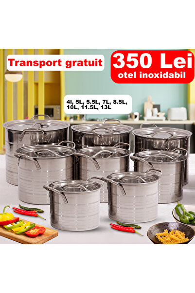 TRİNİTY Set of 8 stainless steel pots with lids (4 L, 5 L, 5.5 L, 7 L, 8.5 L, 10 L, 11.5 L, 13 L)