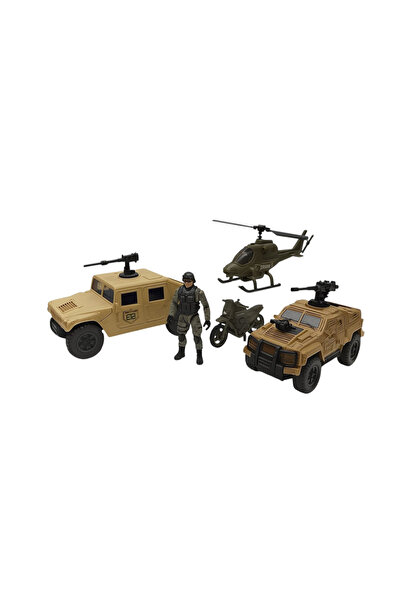OEM Set vehicul militar cu elicopter, jeep, motocicletă și soldat – jucărie p...