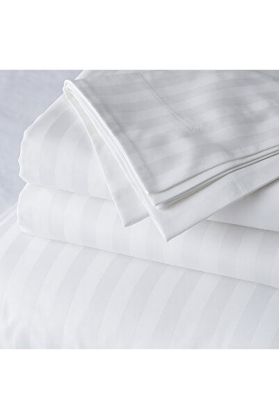 WHITE DOVE HOME Double 6-piece 100% cotton striped duvet set – duvet cover + fitted sheet + pillowcases – hotel quality