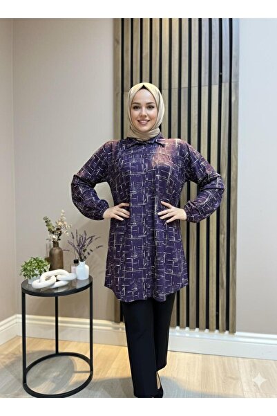 AKMAVİ ملابس نسائية محتشمة مطبوع قميص من القطن الممشط