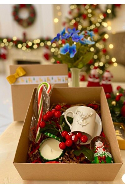 tutku home ÖZEL HEDİYE KUTUSU (PORSELEN GEYİKLİ FİNCAN-YILBAŞI TEMALI MUM-KAR...