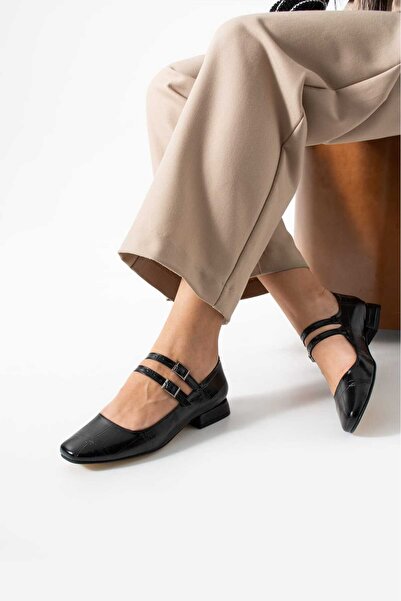Roshin Shoes Pantofi de damă cu toc scurt, stil balerină, cu detaliu dublu curea