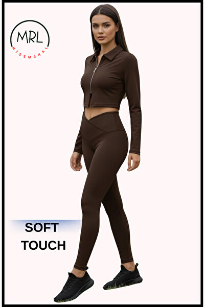 missmaral Γυναικείο κολάν σε σκούρο καφέ χρώμα Soft χνουδωτό ύφασμα διπλό πέτο Waist εφέ σύσφιξης Ολόσωμο αθλητικό καλσόν κανονικού μήκους 1010