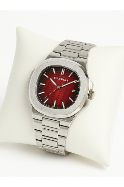 arpat time saat aksesuar Premium, Steel Case Red-Black Dial Men's Watch with Calendar