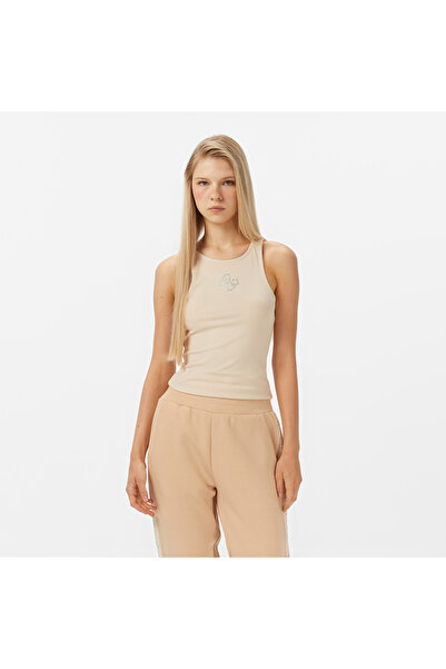 Guess New Round Kadın Krem Rengi Kolsuz T-Shirt