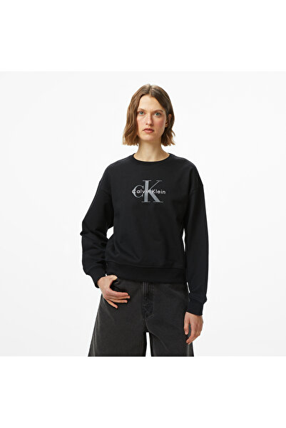 Calvin Klein Monologo French Terry Women's Black Sweatshirt