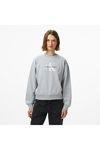 Calvin Klein Monologo French Terry Kadın Gri Sweatshirt