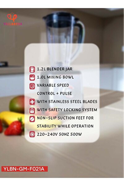 Generic Food Processor with Blender GM-F021A – 500W, 1.2L Jar & 1.0L Bowl, Variable Speed + Safety System