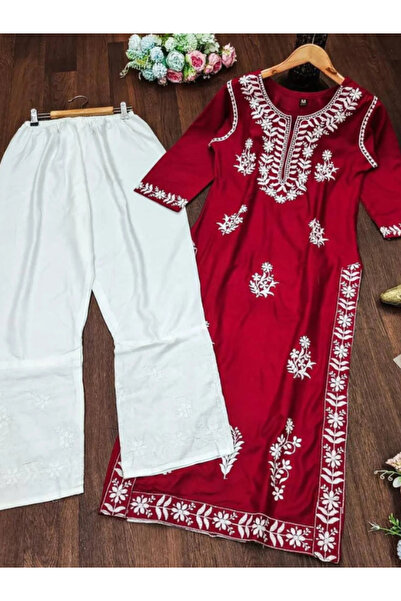 MYSMAR Maroon Rayon Cotton Kurti Pant - HRT3717 | Maroon