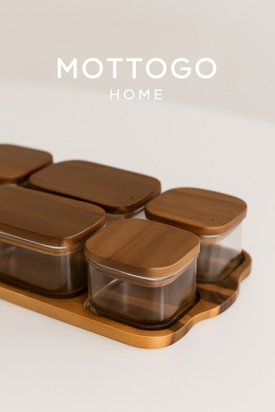 Mottogo Acacia Covered 6-Piece Breakfast Set – with Stand