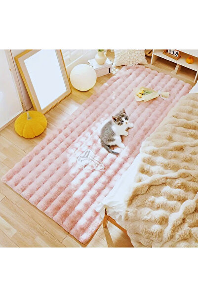 OEM Fluffy rug, light pink, non-slip, stain-resistant, washable, 80x200 cm, velvet
