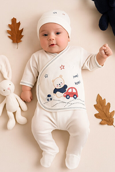 Bebek 0-3 Months Newborn Boy with Car 10-Piece Hospital Release Zibin Set