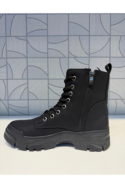 Anıl Ayakkabı Rana Women's Black Zippered Lace-Up Boots Rubber Non-Slip Sole Sports Casual Boots