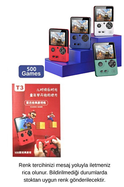 TOYFEST TEK KİŞİLİK T3 Retro Oyun Konsolu – 500 Oyunlu Taşınabilir Mini Game ...