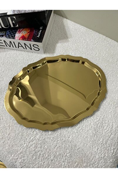 Genel Markalar Çelik Oval Tepsi Dalgalı Model Kahve Sunum Tepsisi & İkramlık