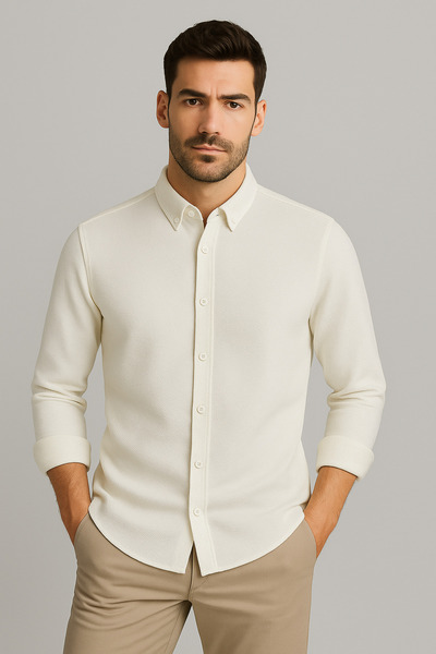 mavisima erkek giyimi Ανδρικό πουκάμισο Premium Crepe εφαρμοστό σε λευκό χρώμα – Νέα σεζόν