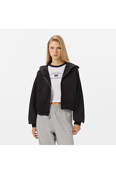 Calvin Klein French Terry Badge Logo Kadın Siyah Sweatshirt