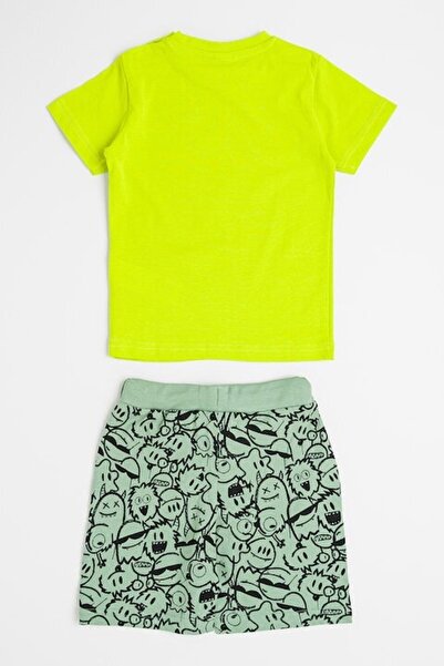 İDO 2-piece printed T-shirt and shorts set - Electric green / Fern green, 98 cm