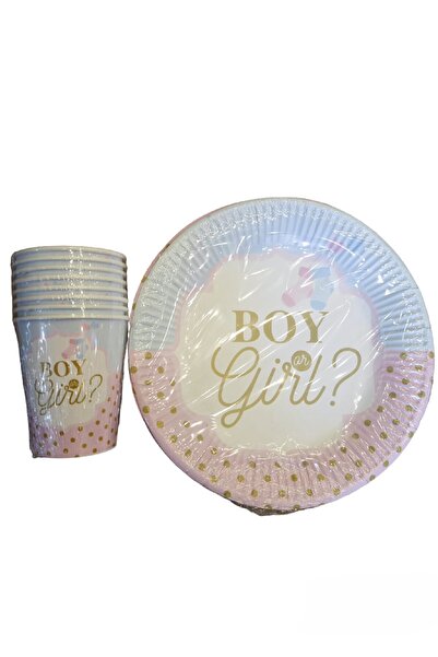 Bkmc 8 Lİ TABAK BARDAK GİRL OR BOY CİNSİYET TEMALI DOĞUM GÜNÜ PARTİ SÜSÜ MALZ...