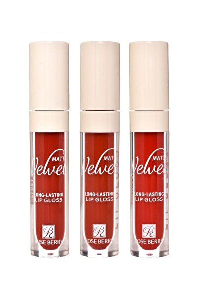 ROSE BERRYY ملمع شفاه مطفي طويل الأمد برائحة التوت الوردي - 3 قطع - أحمر