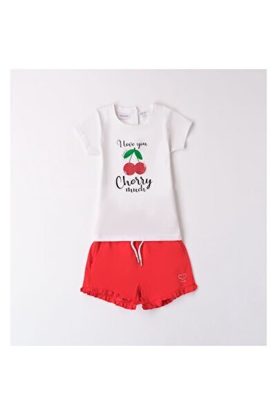 Sarabanda - Girls' T-shirt and Bermudas Set, 0.8384, White/Red, 92-98 cm