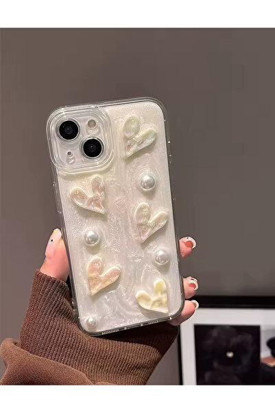 FİŞNEİLETİŞİM حافظة آيفون 14 بلس متوافقة مع اللون الأبيض الكريمي ثلاثية الأبع...