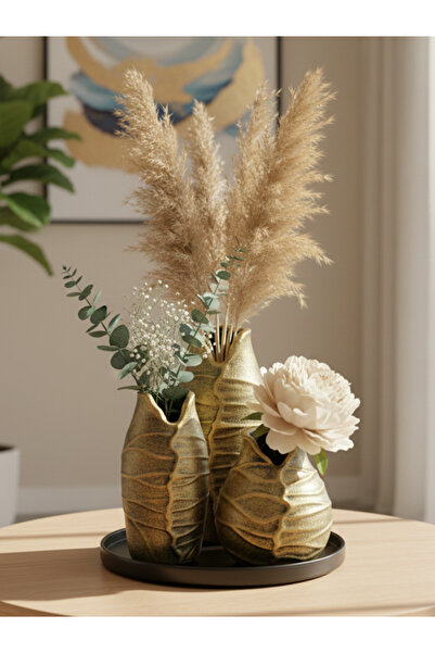 Flower Toys مزهرية زخرفية في صينية مكونة من 3 قطع