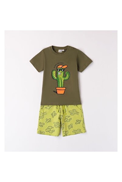 İDO IDo Boys' T-shirt and Shorts Set, 4.8711, Khaki, 128-140 cm