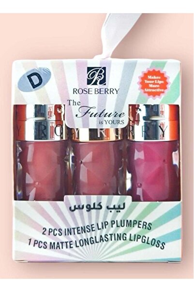 ROSE BERRYY أحمر شفاه روز بيري، قطعتان من ملمع الشفاه المكثف + قطعة واحدة من ...