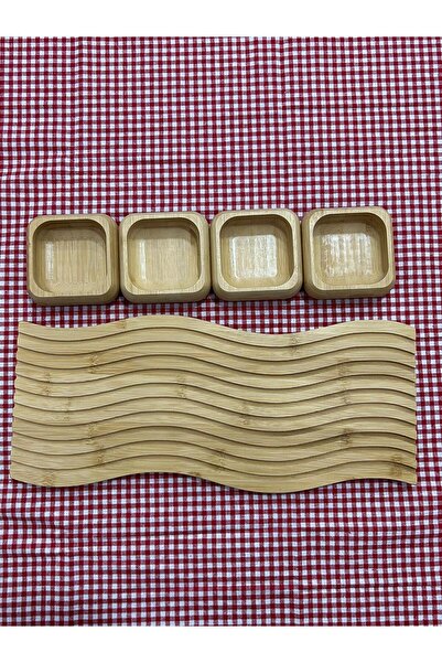 YAZICI Bamboo Decorative Presentation Tray Snack Bowl Set of 4 Comes with
