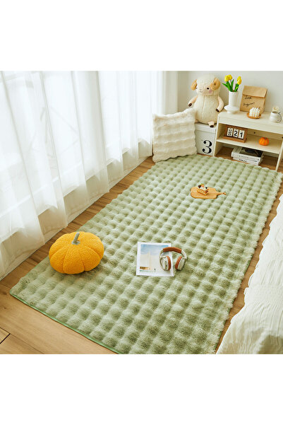 OEM Fluffy rug, light green, non-slip, stain-resistant, washable, 80x200 cm, velvet