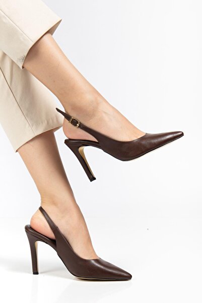 Mida Shoes ST-1153 Kahve Günlük Arkası Açık 9 cm Topuklu Kadın Ayakkabı