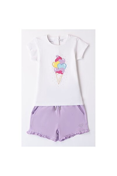 Sarabanda - Girls' T-shirt and Bermuda Shorts Set, White/Purple, 104-110 cm