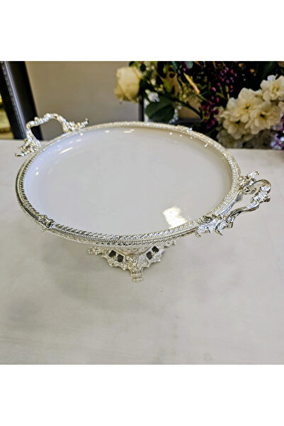 MaviDamla Cast Edge Frame Footed Porcelain Presentation Plate 25 cm Silver
