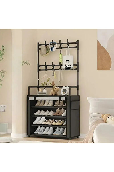 UNİBOX Shoe Organizer, Hanger, 171 cm Height, 4 Shelves, 12 Pairs, 8 Hooks, PVC,