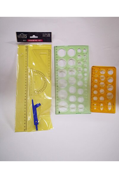 HATAS Cetvel, İletki, Gönye, Pergel, 15cm - 25cm Daire Şablonları Çizim ve Öğ...
