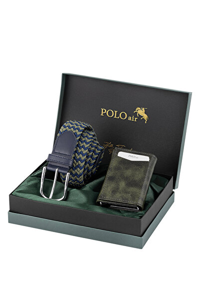 Polo Air Magnetic Automatic Mechanism Wallet Knitted Flexible Belt Men's Combination Set Green Navy Blue Color M-07-Y