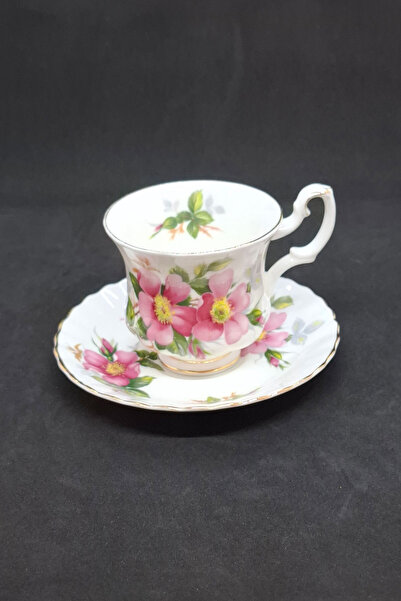 Royal Albert Prairie Rose Porcelain Double Coffee Cup and Saucer 2 Pieces 120 ml