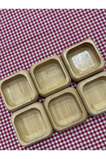 YAZICI 6-Piece Square Bamboo Snack & Breakfast Set – Natural Bamboo Mini Plate