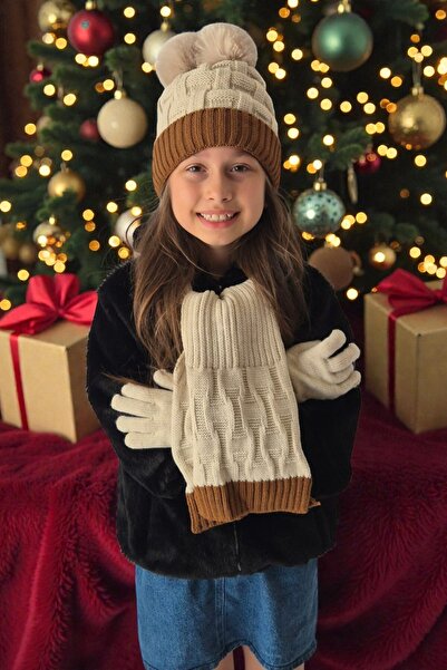 QUB CLUB Girl's Scarf Hat Gloves 3-Piece Set